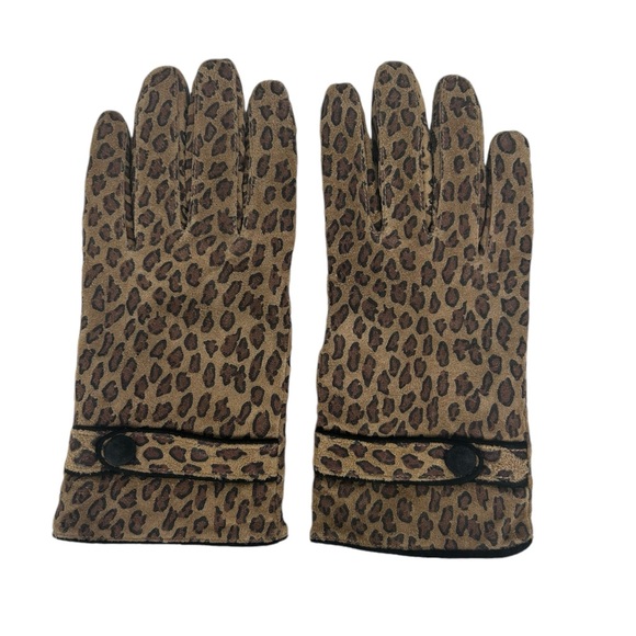 Talbots Leopard Print Fleece Lined Leather Gloves Size Large - Picture 3 of 6